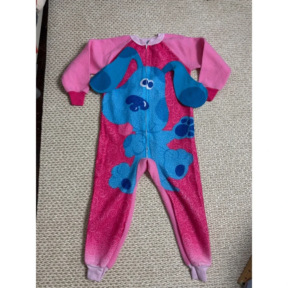 Vintage 1999 Blues Clues Pink Fleece Pajamas Union Suit Kids Size 5 Wormser Y2K